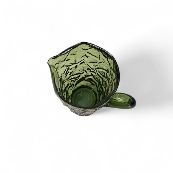 Large Green Textured Glass Pitcher | 64 oz | Sculptural Art Glass Style - Picture 2 of 8